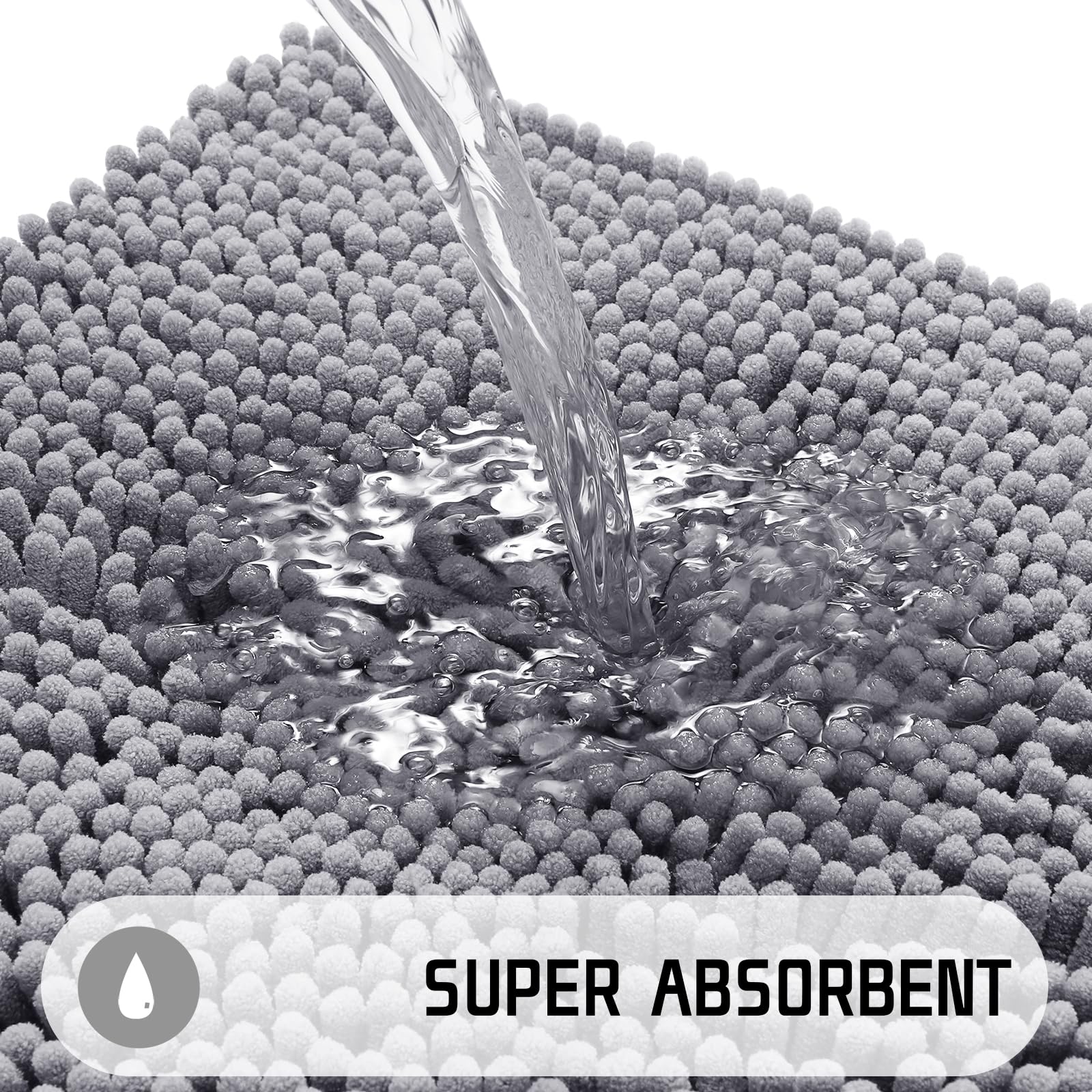 Yimobra Chenille Bathroom Rug Microfiber Luxury  47.2 X 24 Inches  Bathmats Washable  Soft Shaggy Bathroom Shower Rug  Super Absorbent & Thick Durable  Non-Slip  Bath Mats for Bathroom Grey